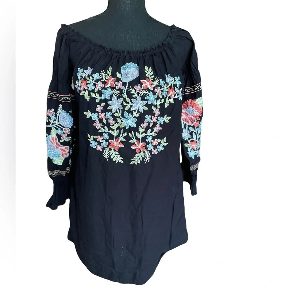 Free People Women Black Off The Shoulder Embroidery Dress